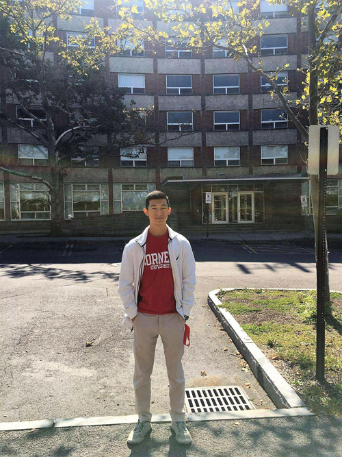 Steve Yeh outside his dorm