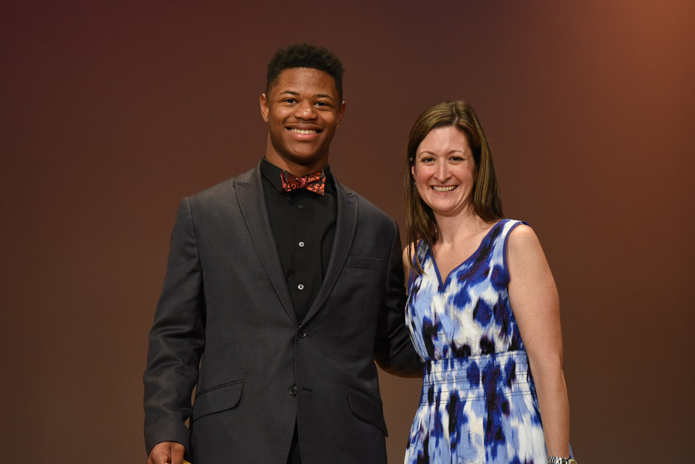 Jared Leake with college counselor Bernadette Walsh.