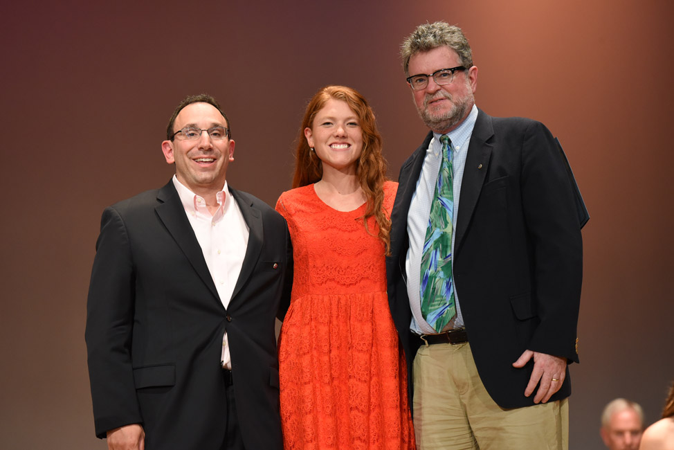 Quentin Sammis Award recipient Miranda Nykolyn with Kiwanis officials Matt Minero and John Reilly.