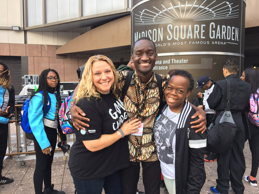 Camille Tedeschi and Sylvia Belanger with Kenyan Boys' Choir member