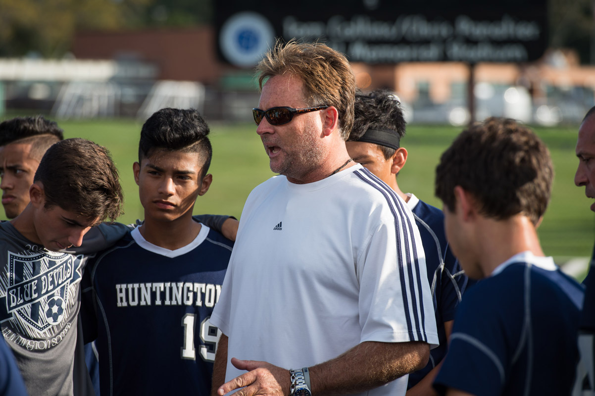 Blue Devil head coach John Pagano speak with his players. (Darin Reed photo.)