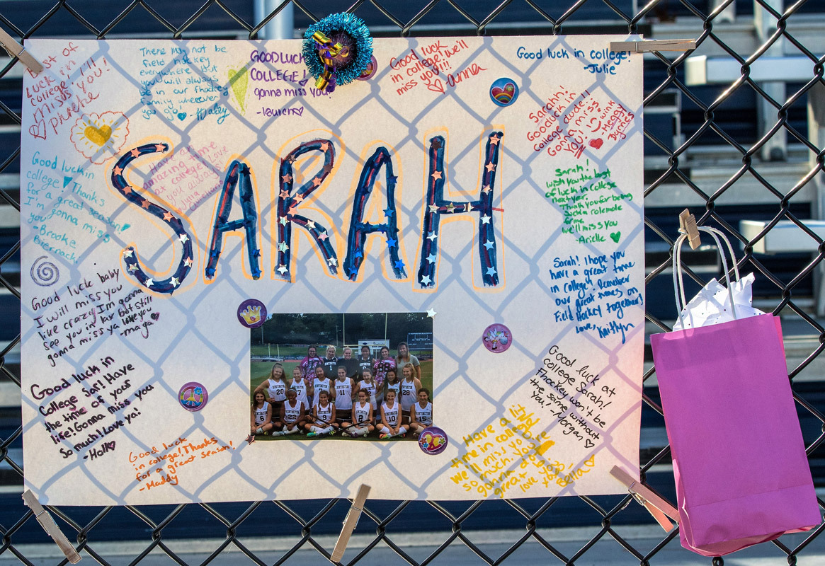 A poster celebrates Sarah Agrillo's field hockey career 
