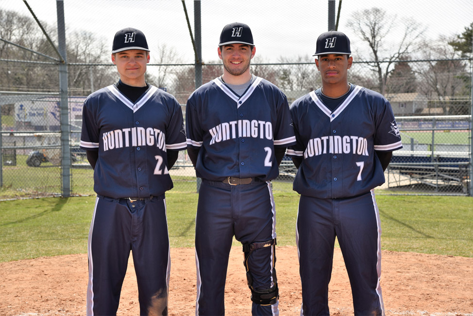Huntington varsity baseball team captains Will Vollack, Luke Eidle and Elian Pimental