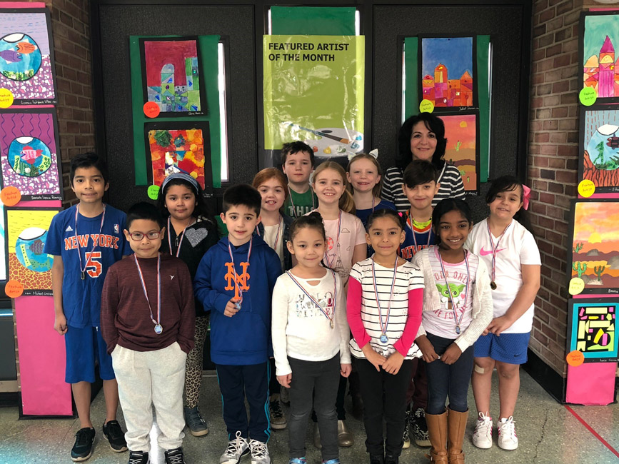 Jefferson School's Featured Artists of the Month for April with teacher Maria Mazzola.
