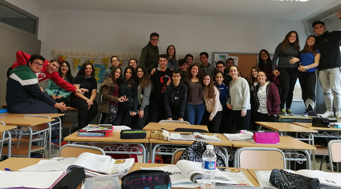 Teacher Isabel Perez with a group of her students in Spain.