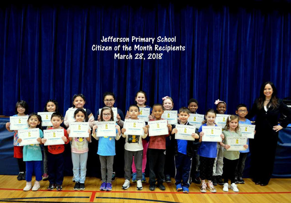 Jefferson School Principal Valerie Capitulo-Saide with March's award winners.