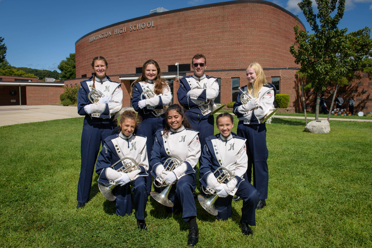 Katarina Obermaier (second from left in back) with fellow marching band section members. (Darin Reed photo.)