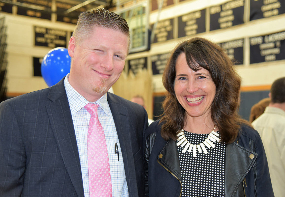 Huntington Principal Brenden Cusack and Flower Hill Principal Lucia Laguarda..