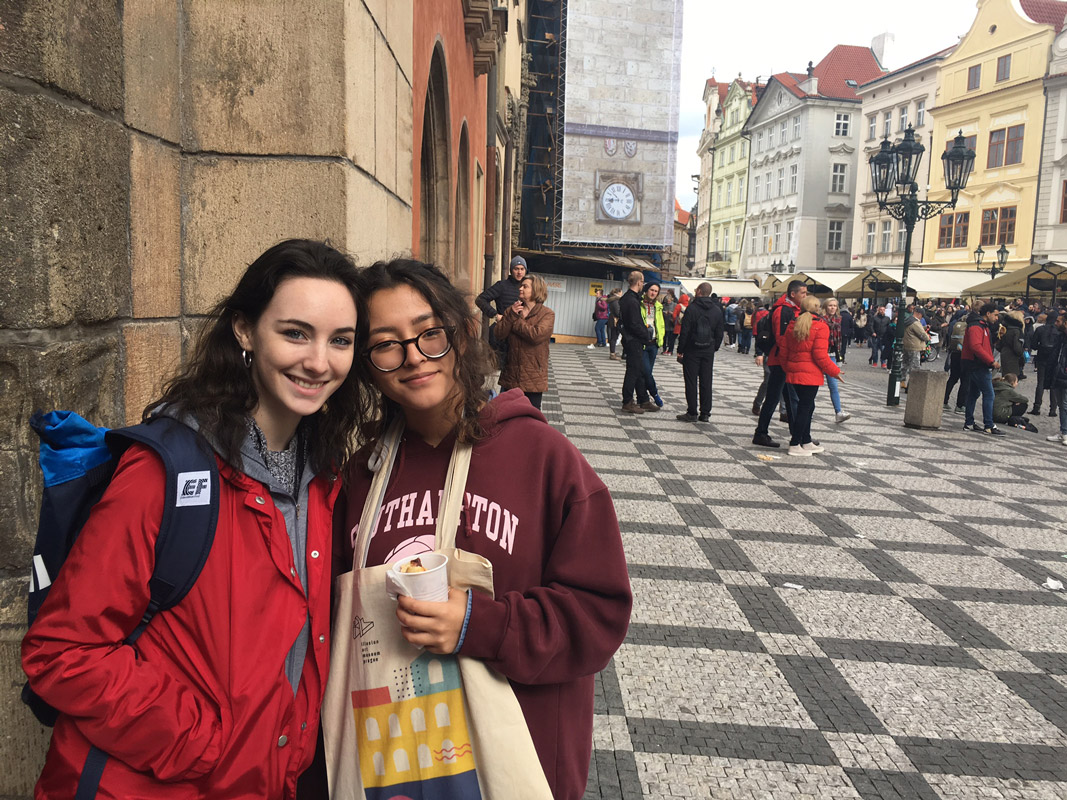Cailan Polishook (in red jacket) traveled to Eastern Europe during the spring break.