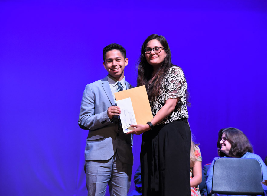 Carmen Rivera-Gotay scholarship recipient Norman Martinez with school counselor Diana Bonilla
