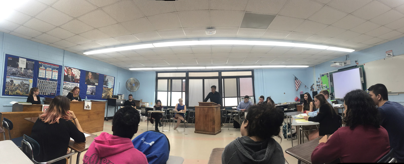 Trials played out in a second floor classroom.