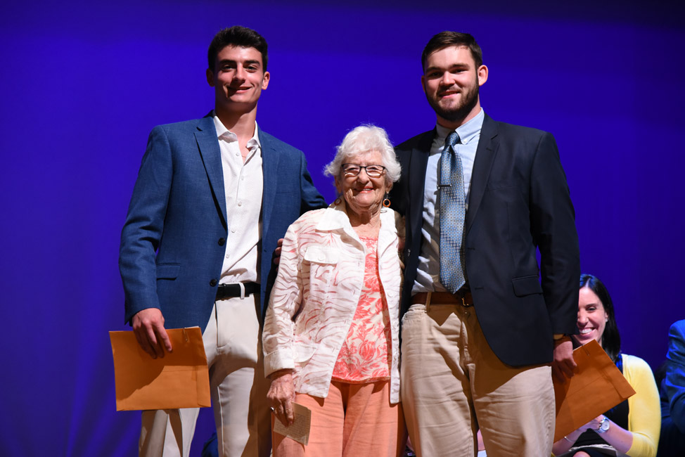 Selma Cohen Swaim is flanked by Cohen scholarship recipients Alex LaBella and Christopher Martin 