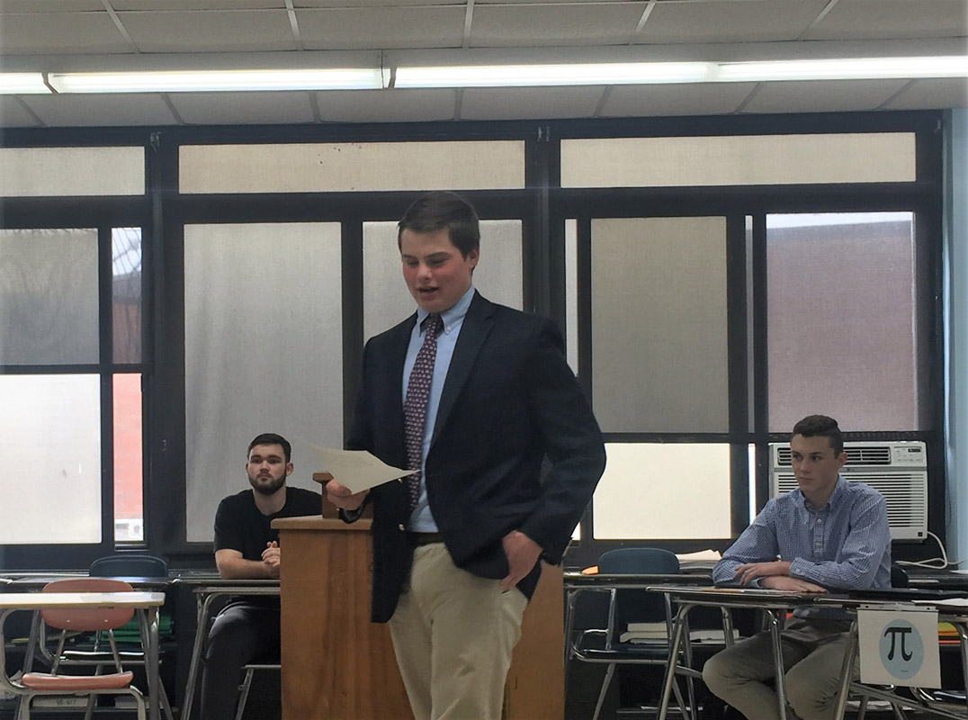 Chas Forte took on the role of lawyer in the moot court initiative.