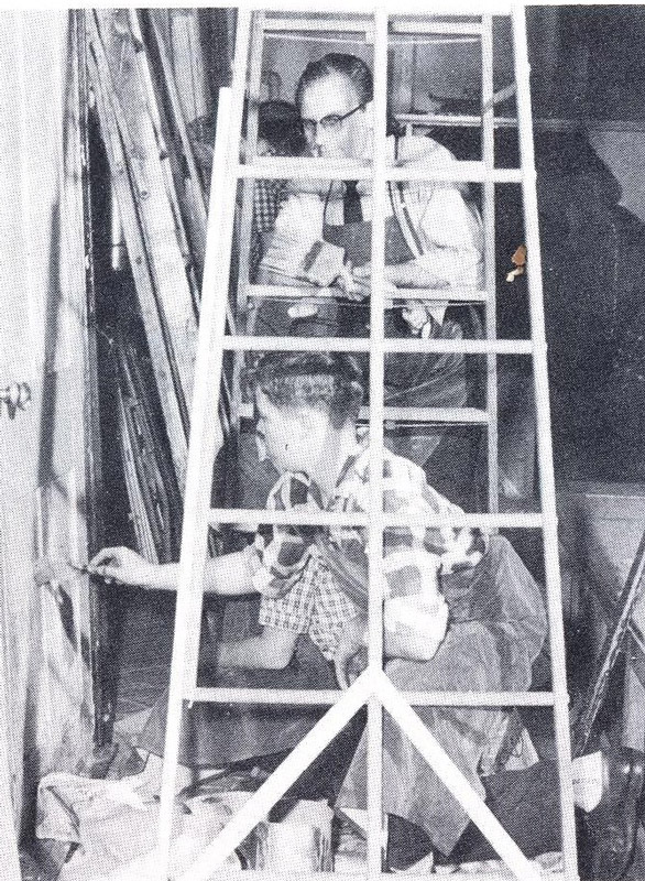 The Huntington High School stage crew at work in 1958.