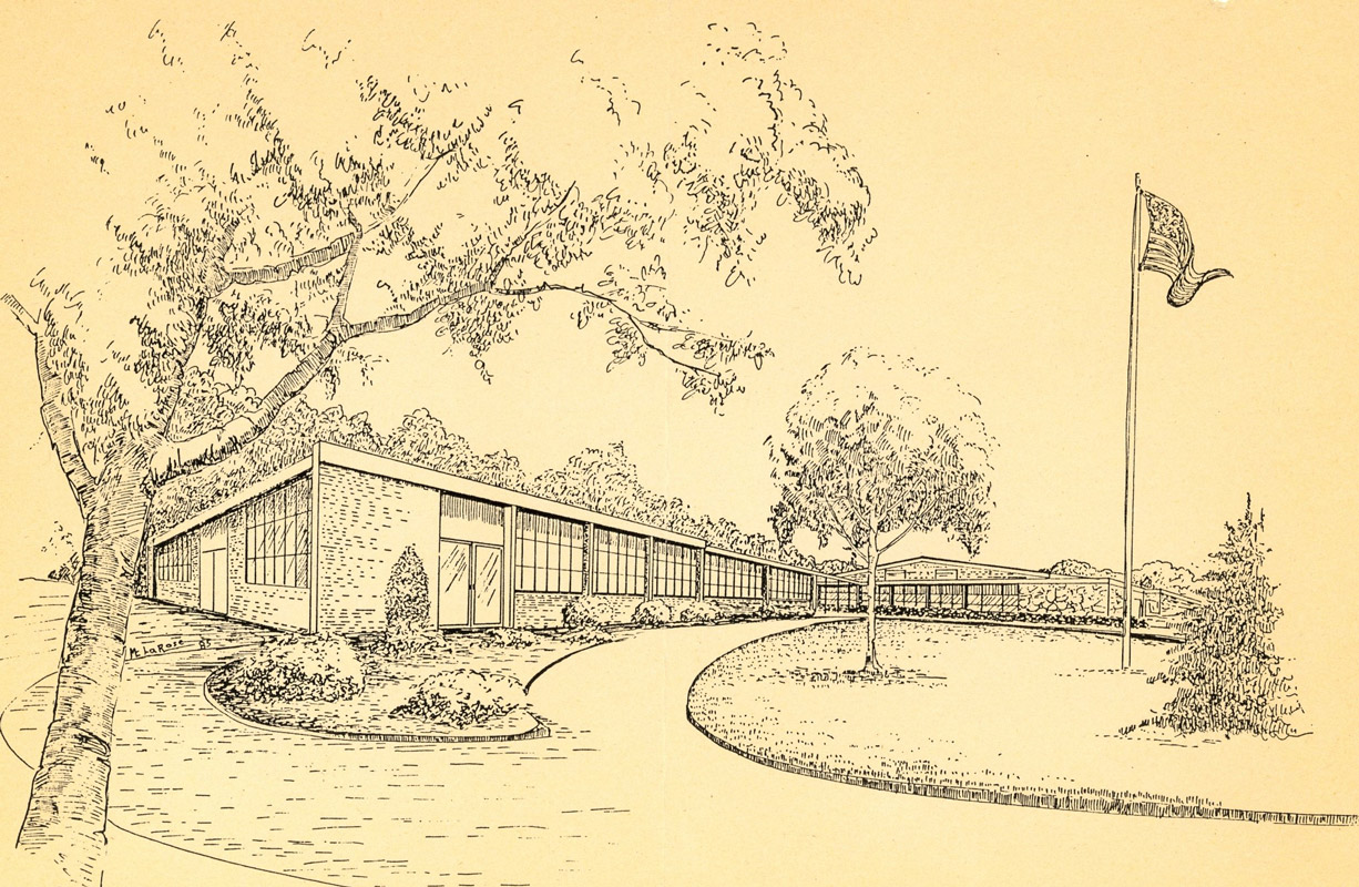 An artist's rendering of Jefferson School on Oakwood Road in Huntington.