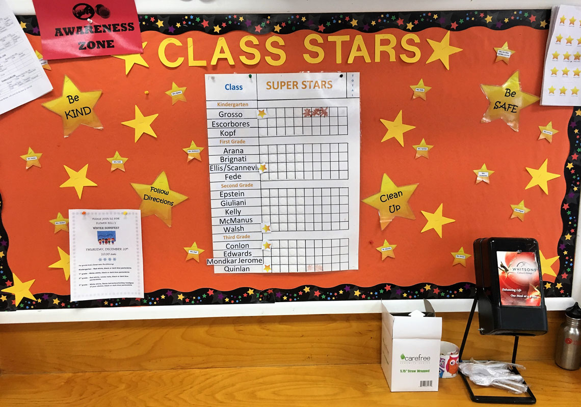 Flower Hill's Class Stars scoreboard attracts many eyes each day.