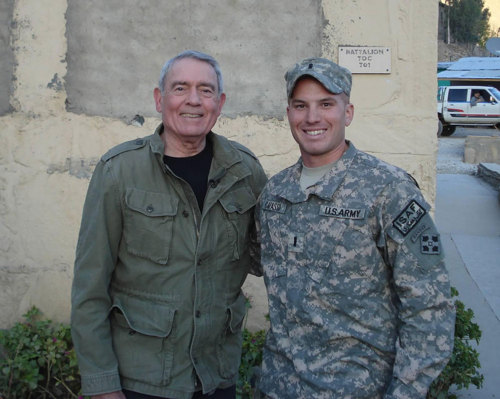 Legendary TV personality Dan Rather with US Army Major Chris Capasso.