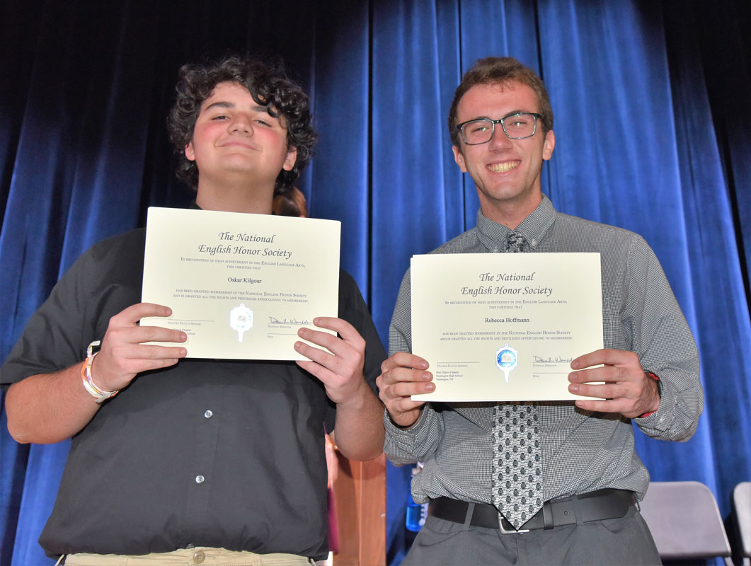 English Honor Society members Oskar Kilgour and Ryan Hoffmann have known each other since kindergarten. 