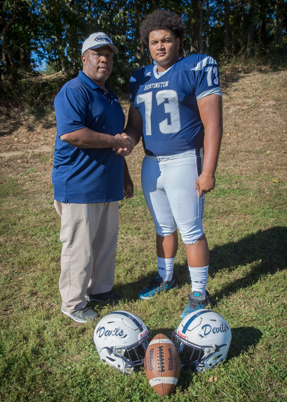 Blue Devil assistant coach Todd Jamison with senior Clayton Jamison (Mike Connell photo.)