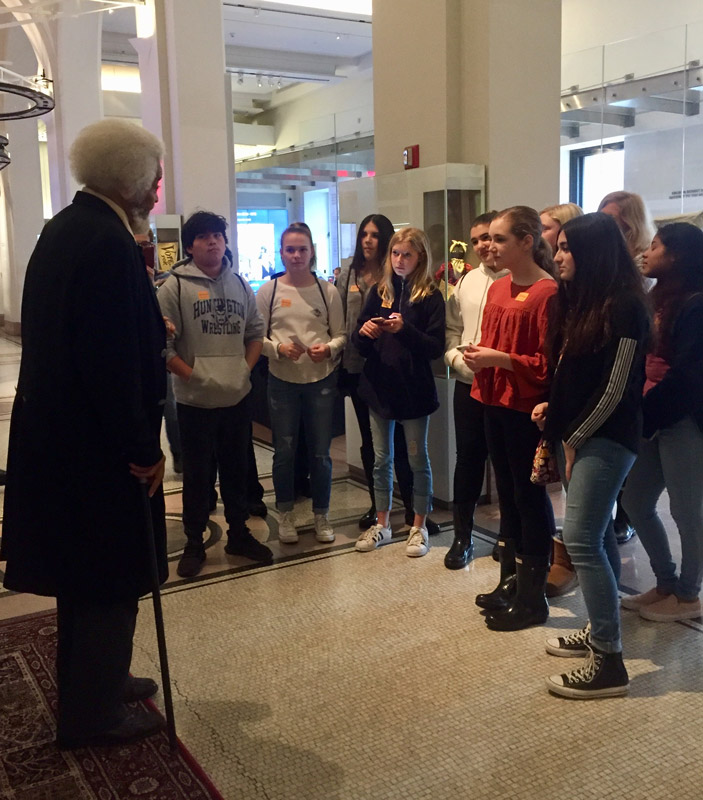 Finley students interacted with Frederick Douglass at the New York Historical Society Museum. 