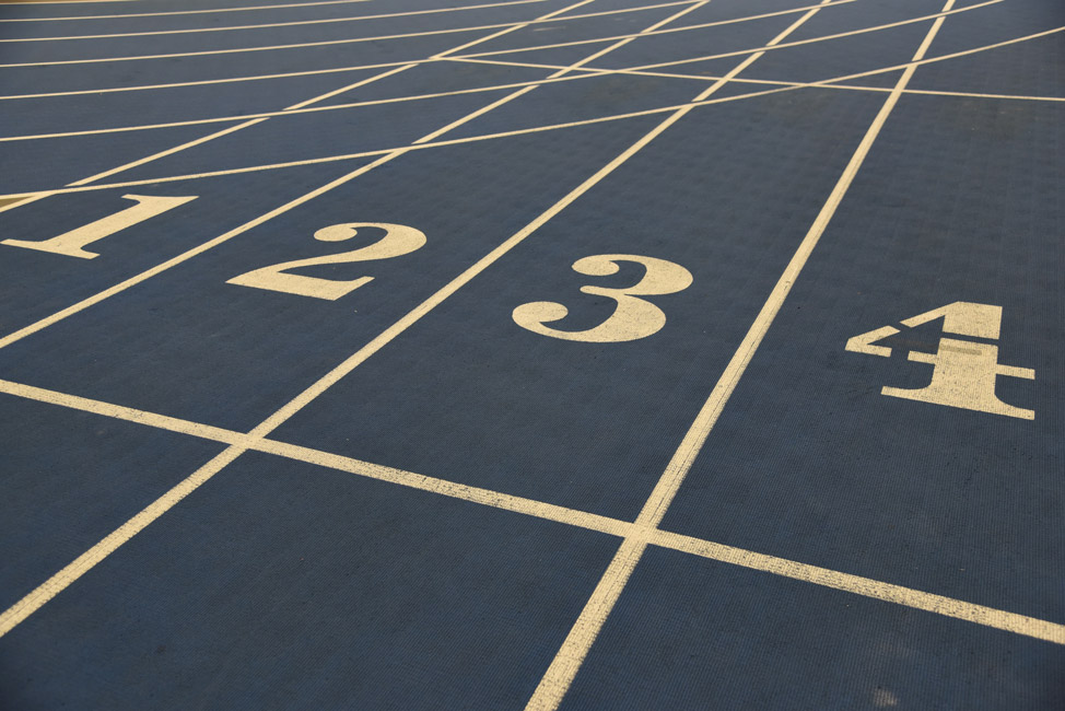 The blue indoor track at Suffolk-West in Brentwood.
