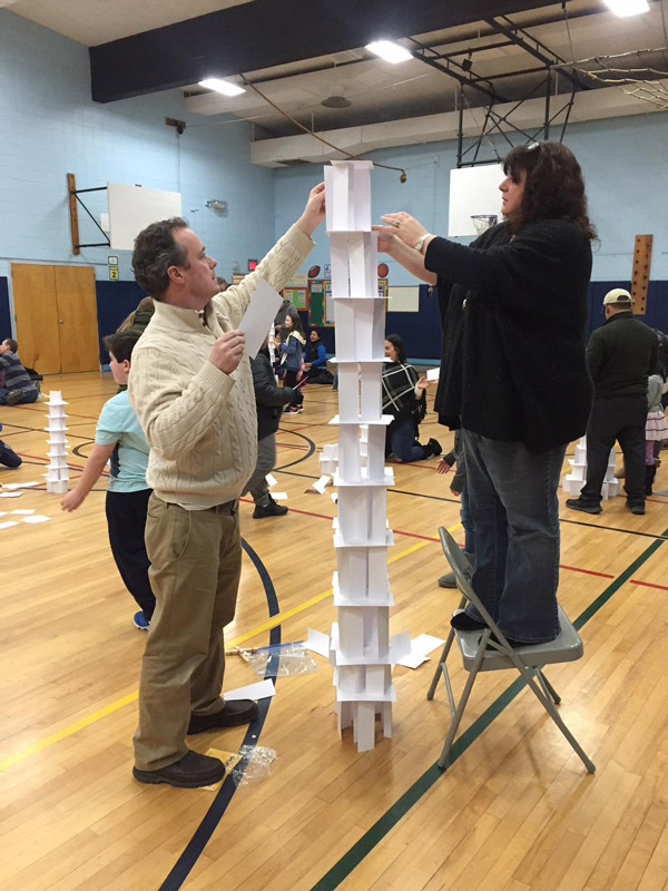 Building a tower of index cards proved to be a welcome challenge. 