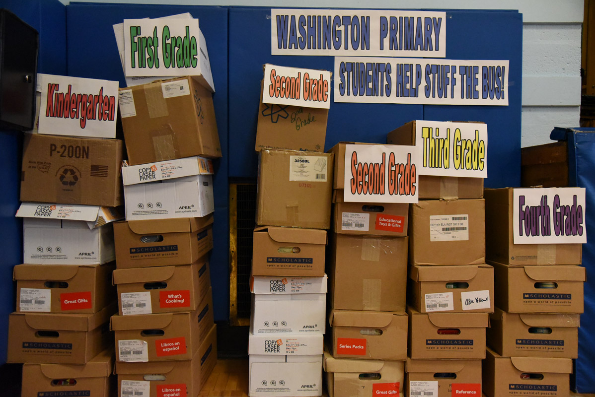 Huntington elementary school students have also helped to Stuff the Bus over the years. 