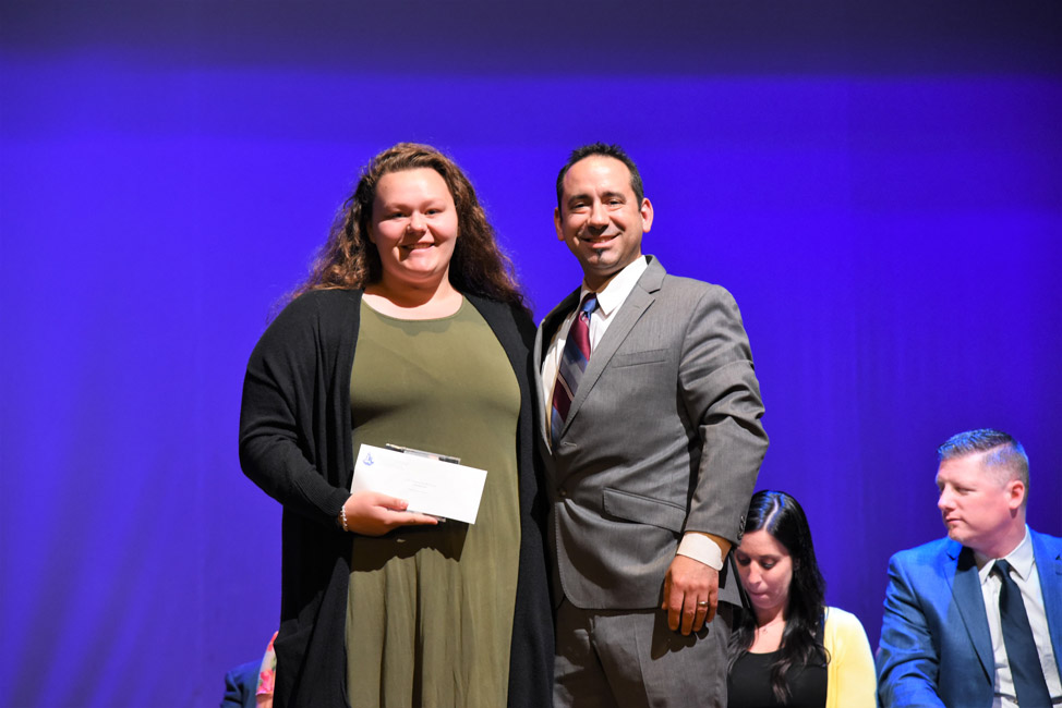 Joan Vandersall Scholarship Award winner Jamie Rosenbauer with music teacher Jason Giachetti 