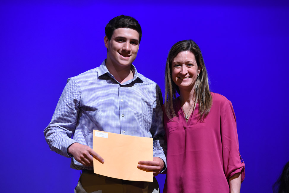 Joseph Toles Scholarship Award recipient John D'Angelo with school counselor Bernadette Walsh