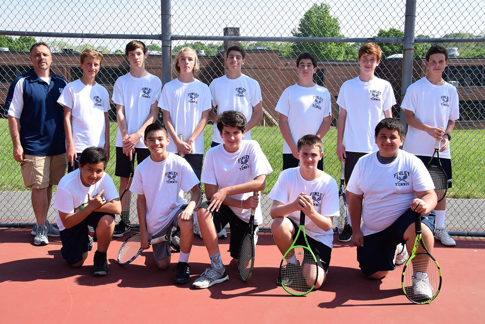 Coach Eric Mininni and the Finley Middle School boys' tennis team.