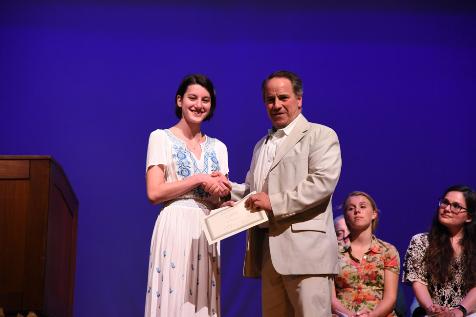 Chairman of Humanities Joe Leavy presented the Jagoda Scholarship Award to Gaia D'Anna