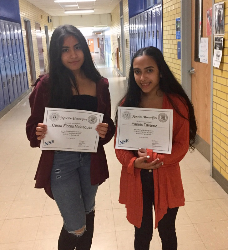 National Spanish Exam award recipients Cenia Flores Velasquez and Yaniris Tavarez 