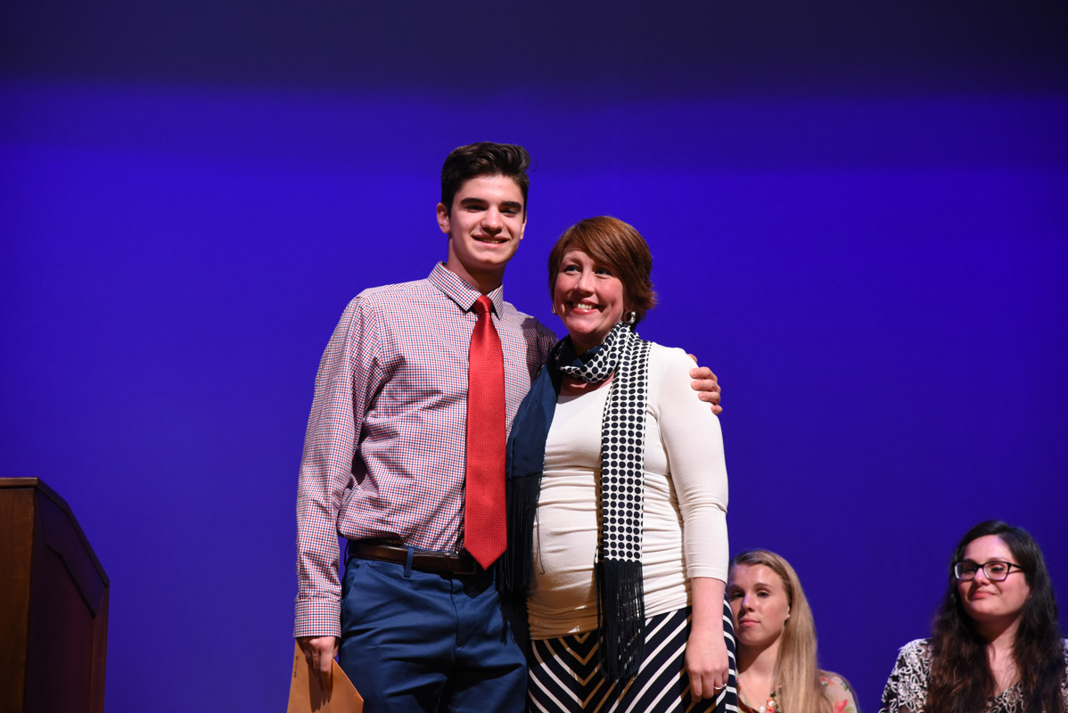  Sebastian Stamatatos was presented with the Suffolk County Science Teachers Assn. Award by Director of STEM Jill Johanson. 