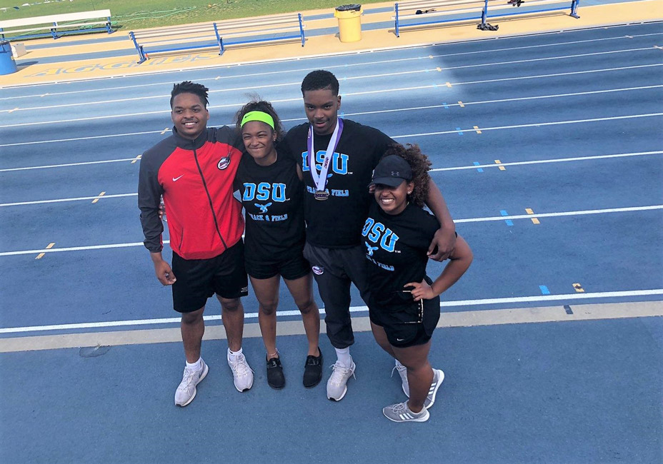 Jolena Smith (second from left) at the Mid-Eastern Athletic Conference Track & Field Championships.