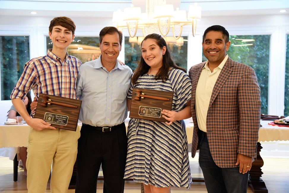 Legal advisors John LoTurco and Xavier Palacios with Huntington mock trial team stars Max Robins and Alyssa Befumo.