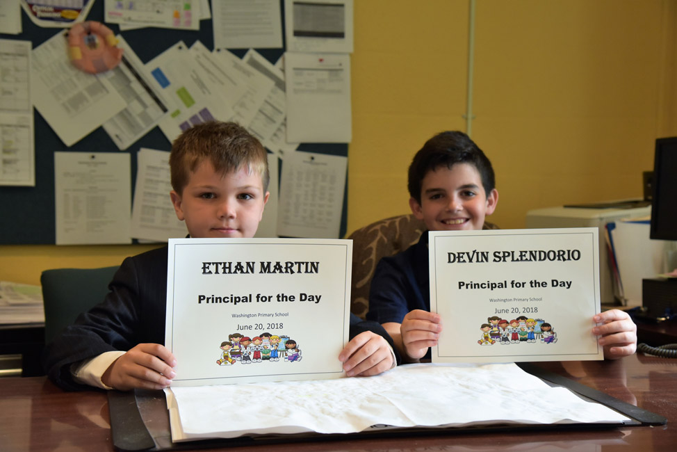 Ethan Martin and Devin Splendorio were Washington School's Principals for a Day 