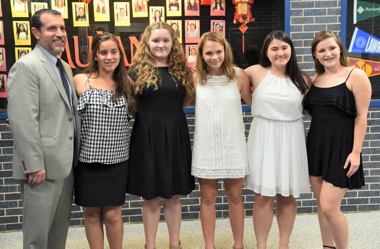 Superintendent Jim Polansky posed with current Finley Honor Society members
