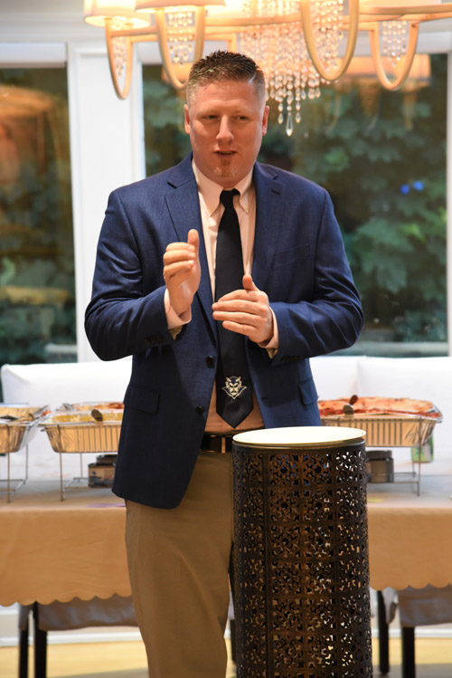 Huntington Principal Brenden Cusack spoke at the mock trial team's awards dinner.