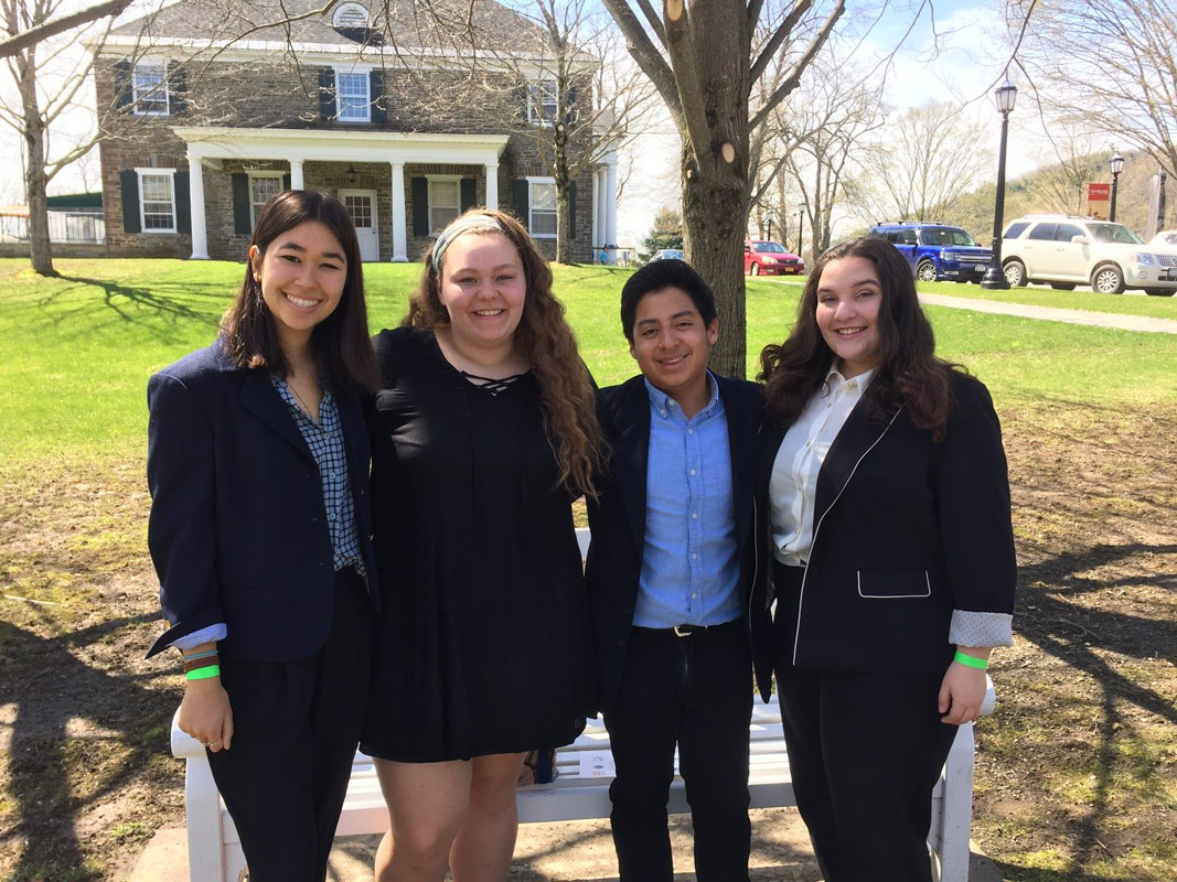 Alyssa Befumo (right) with classmates at the State History Day finals in Cooperstown..