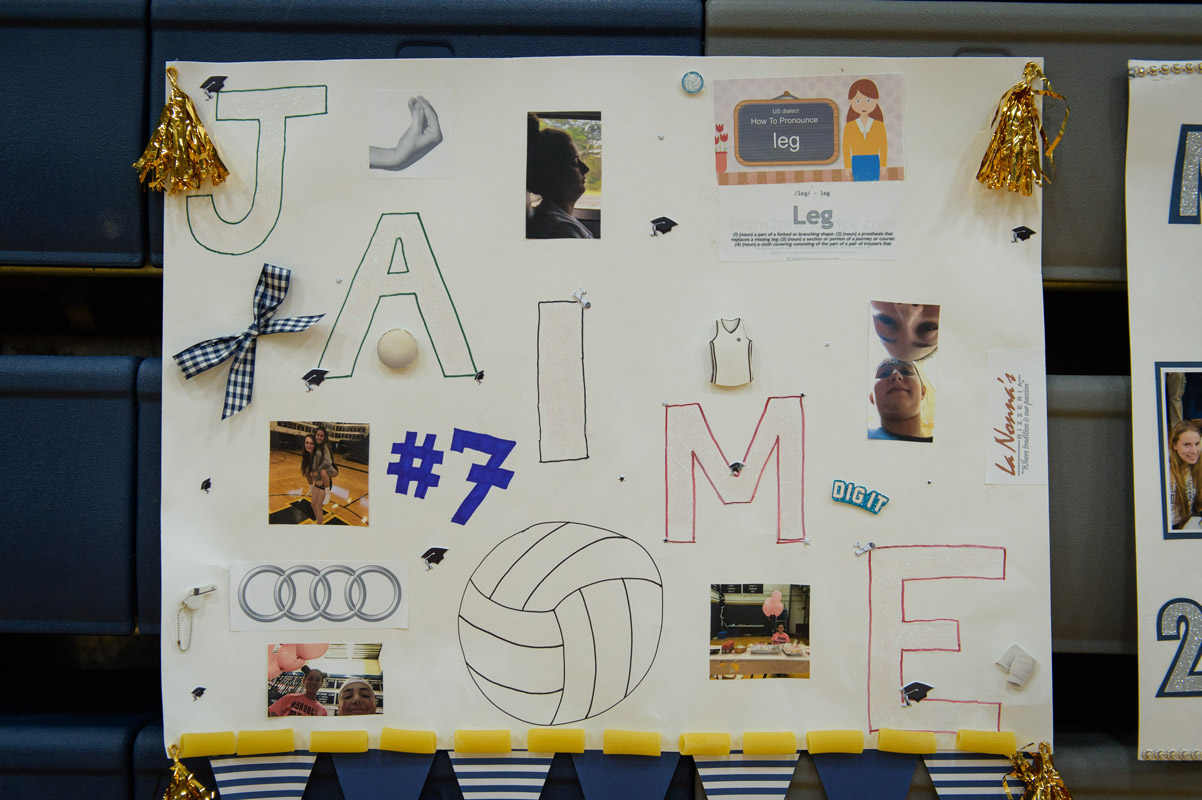 A poster commemorated Jaime Ioppolo's Blue Devil volleyball career on Senior Day. (Darin Reed photo.)