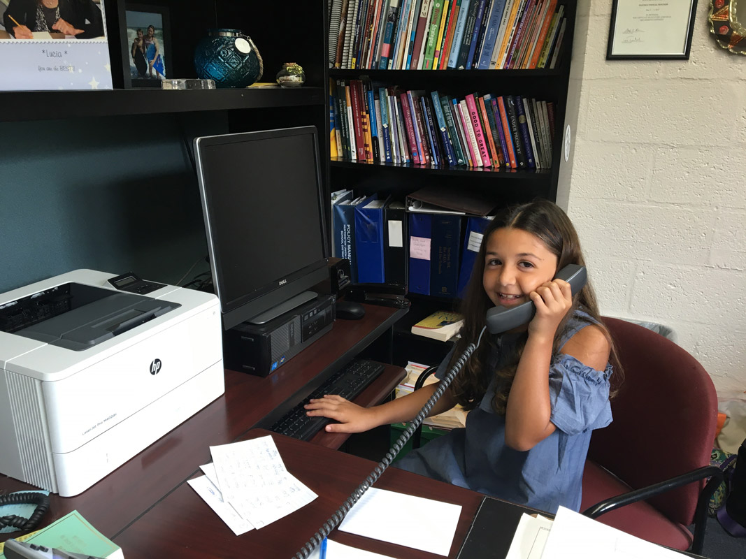 Alessandra Leotta in the Flower Hill principal's office..