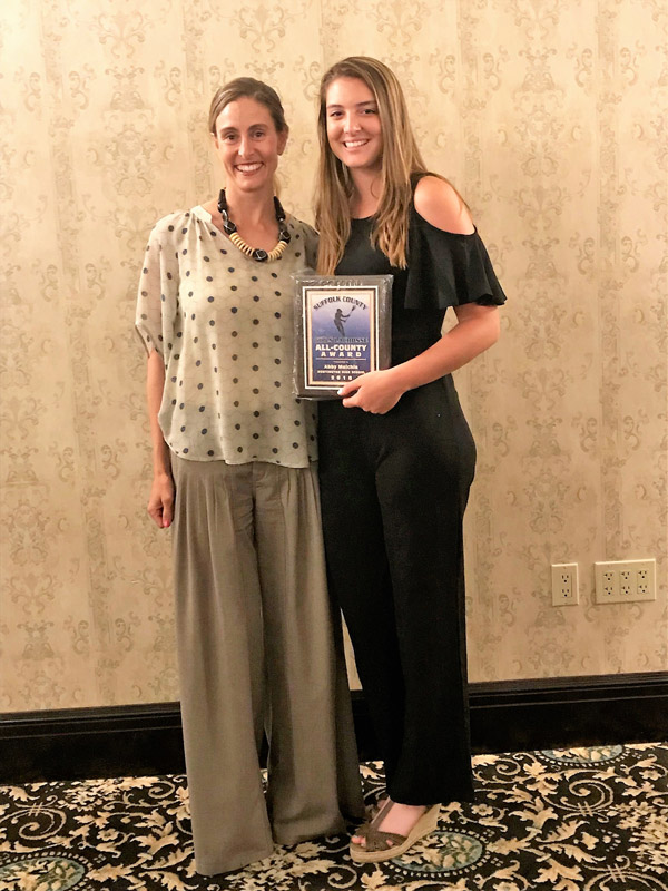 Huntington head coach Kim Gilory with All-County sophomore Abby Maichin.