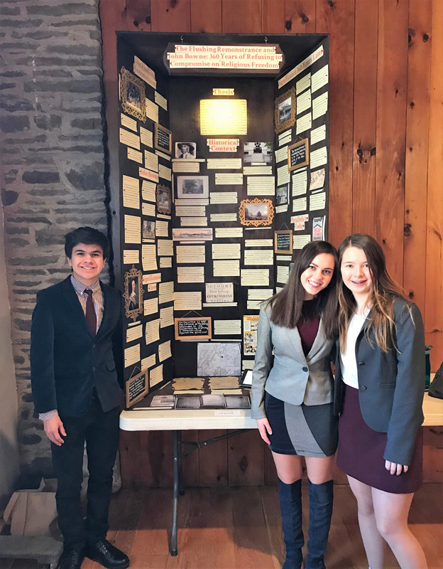 Gabe Medina-Jaudes, Abigail Holmes and Maddy Kye at State History Day in Cooperstown.