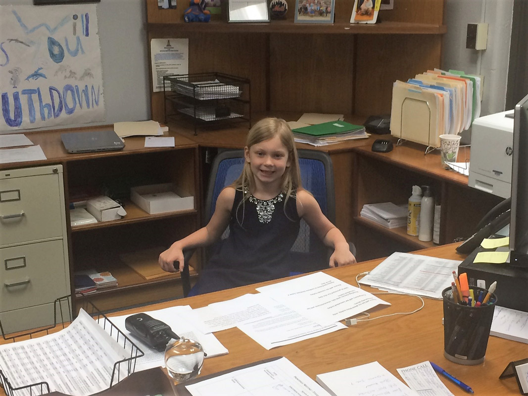 Calder Lyon behind the Southdown principal's desk.