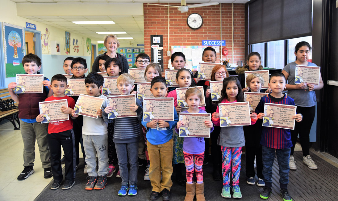 Principal Marsha Neville with February's Washington Ways Award recipients (4)