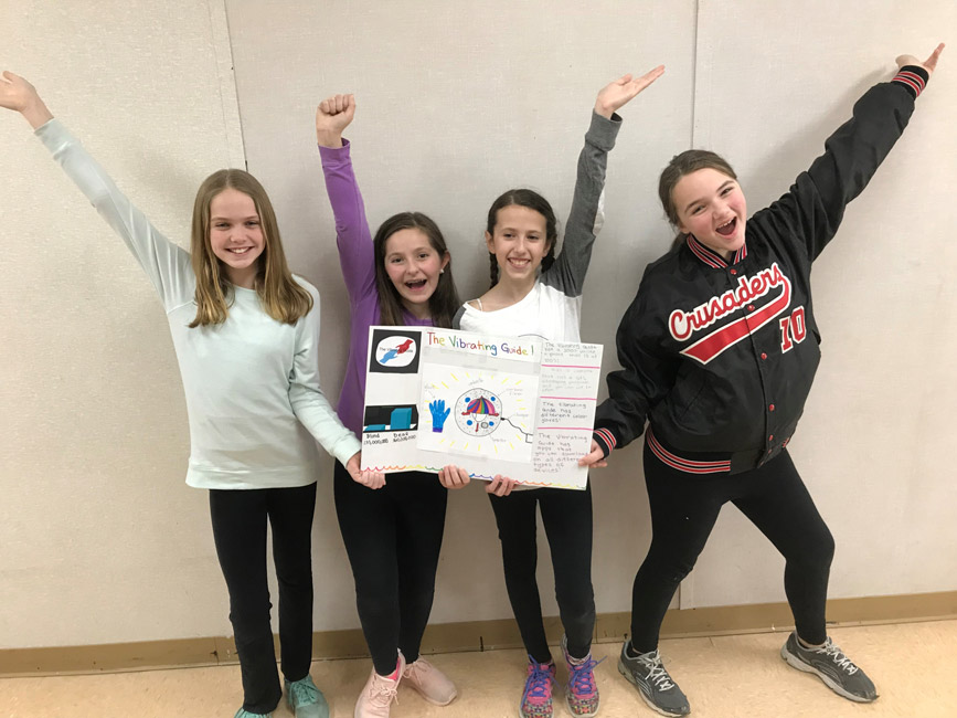 Woodhull School fifth graders Lauren Donaghy, Emily Kustera, Tess Markotsis and Anne Tyrrell.