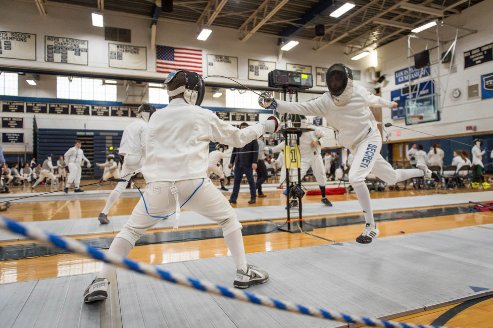 The Huntington boys' fencing team gained valuable experience this past winter. (Darin Reed photo)