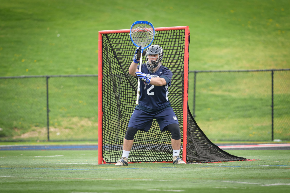 Huntington goalie Sam Bergman in action last spring. (Darin Reed photo.)