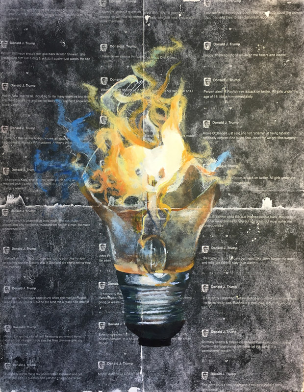 Huntington senior Maggie Giles' acrylic painting and gel medium titled Nasty Woman is on exhibit.