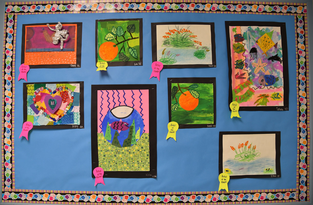  March's Featured Artists are displaying their work in the main hallway at Washington School.